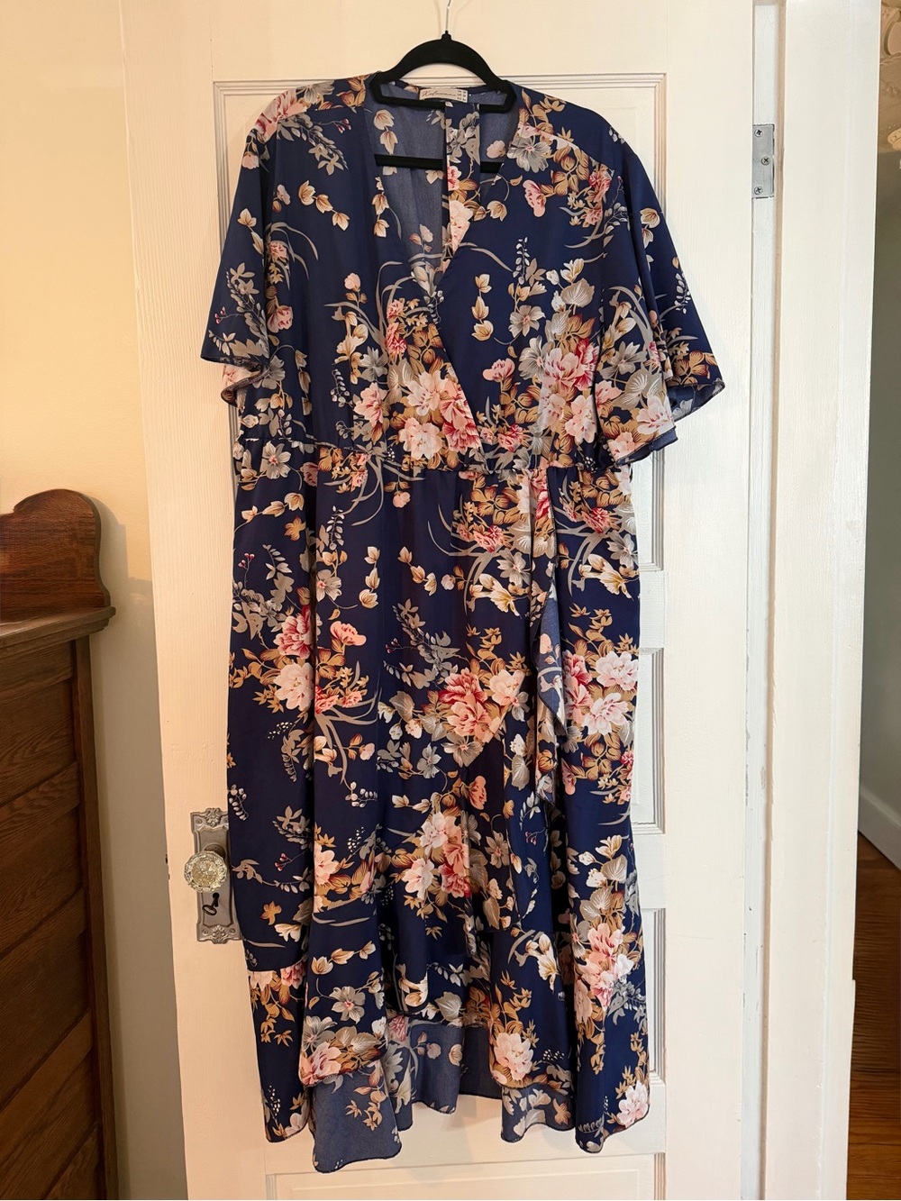 Navy Floral Asymmetrical Wrap Dress